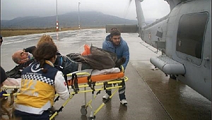 Gökçeada'dan helikopterle hastaneye getirildi