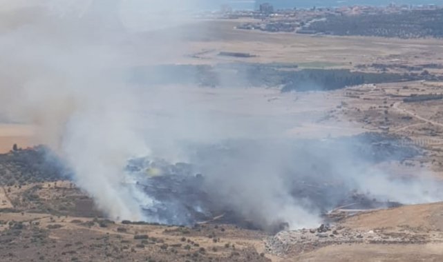 Ayvalık'ta çöplük yangınına havadan müdahale