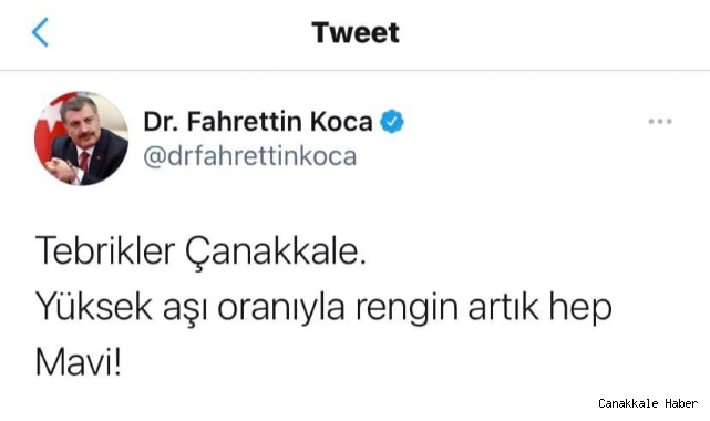 Bakan Koca'dan teşekkür