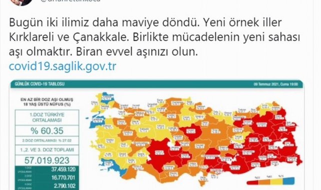 Samsun'un aşılama oranı yüzde 62,6
