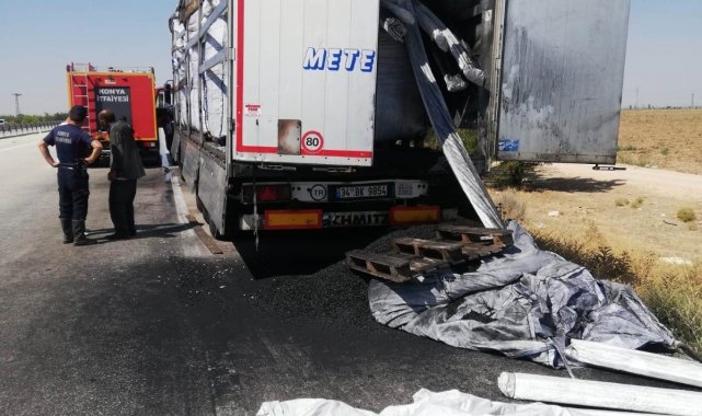 Konya'da tırın dorsesinde çıkan yangın söndürüldü
