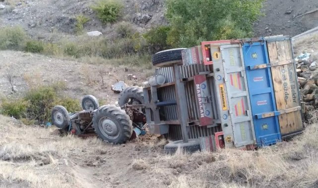 Odun yüklü traktör uçuruma yuvarlandı, sürücü araçtan atlayarak kurtuldu