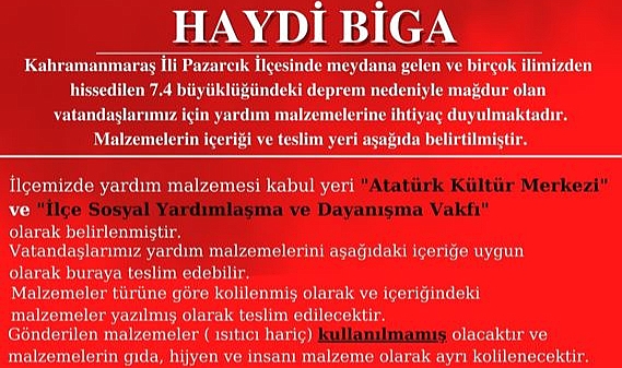 Biga’da yardım kampanyası