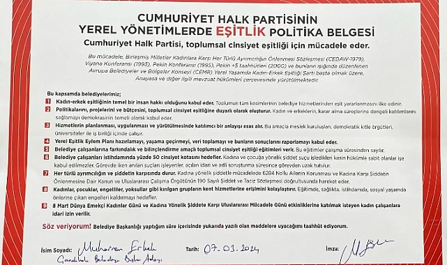 CHP'li Erkek 'Eşitlik Politika Belgesi'ni imzaladı